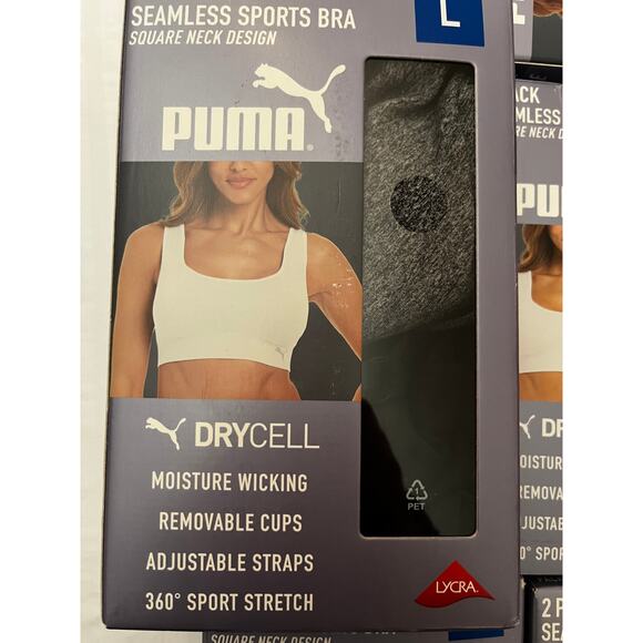 Puma Seamless Sports Bra 2-Pack (Size L) Black/White/Purple/Gray - Picture 8 of 13